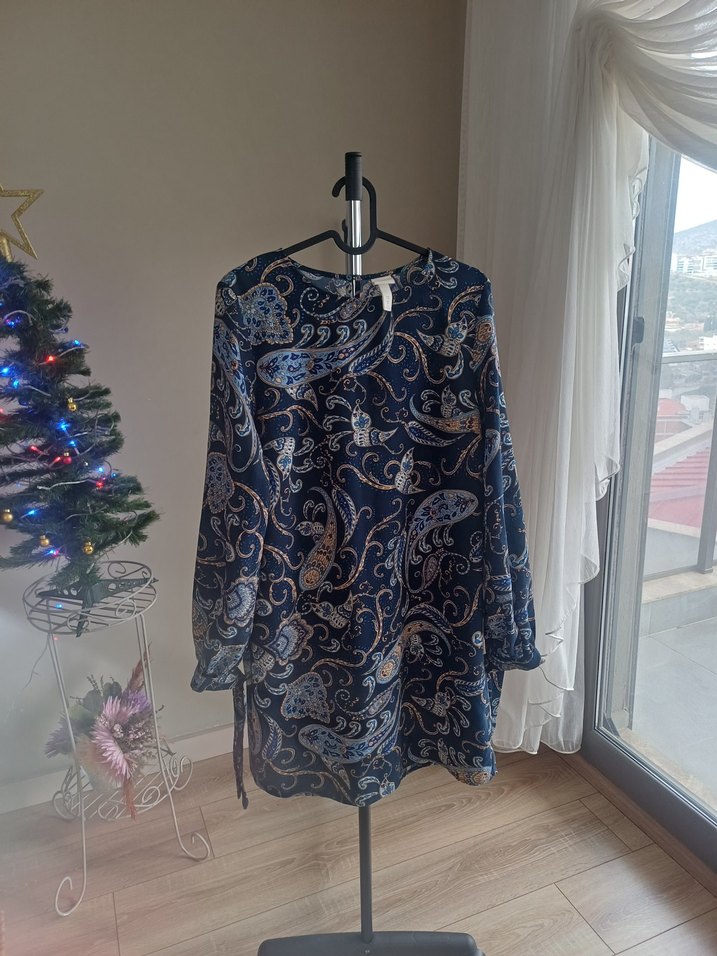 Bohem Uzun Kollu Lacivert Batik Tunik veya elbise - Görsel 2