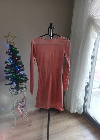 Pembe Drapeli V Yaka Midi Kadın Elbise - Görsel 2