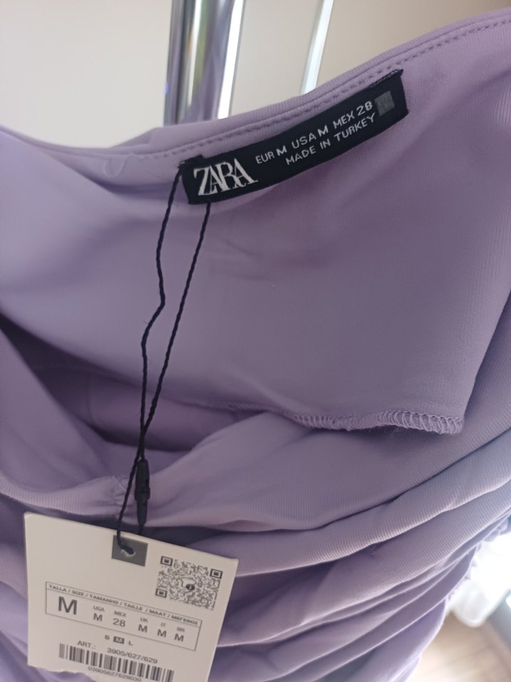 Uzun Askılı Mor Drapeli Abiye straplez Elbise - Görsel 3