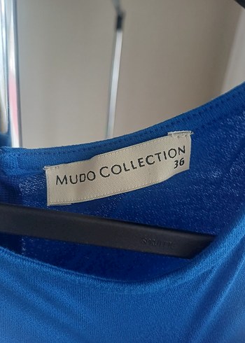 Mavi Uzun Kolsuz Drapeli Elbise - Görsel 3