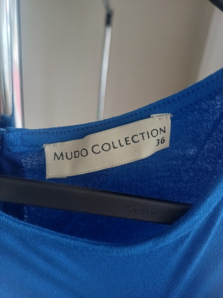 Mavi Uzun Kolsuz Drapeli Elbise - Görsel 3