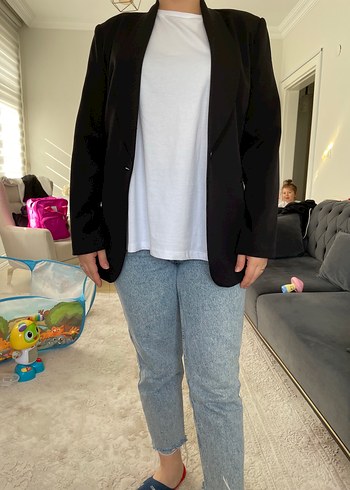 Siyah Kuşaklı Midi Denim Blazer - Görsel 3