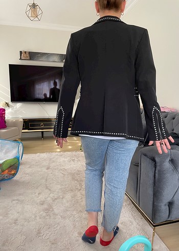 Siyah Düğmeli Denim Kadın Blazer - Görsel 3