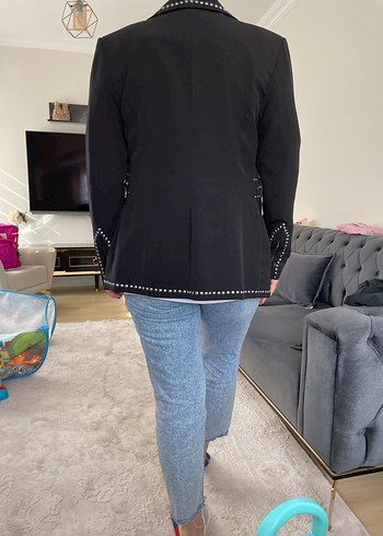 Siyah Düğmeli Denim Kadın Blazer - Görsel 2