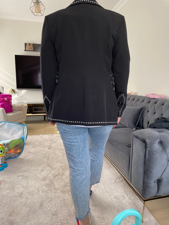 Siyah Düğmeli Denim Kadın Blazer - Görsel 2