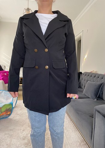 Düğmeli Siyah Kadın Blazer Ceket - Görsel 3