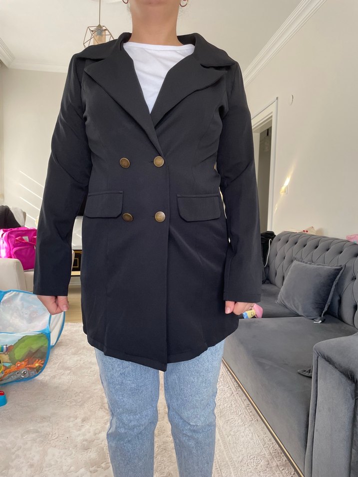 Düğmeli Siyah Kadın Blazer Ceket - Görsel 3