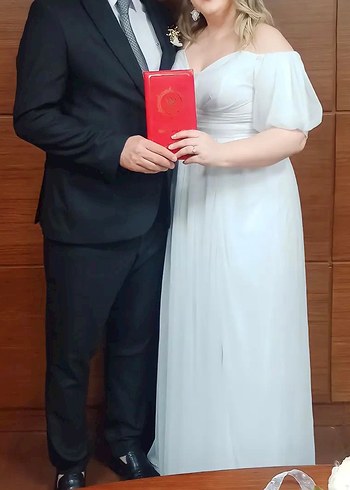 Modern Klasik Beyaz Midi A Kesim nikah elbisesi - Görsel 2