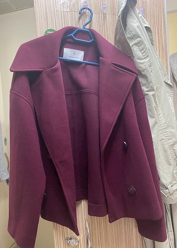 Bordo Düğmeli Midi Kadın Ceket - Görsel 3