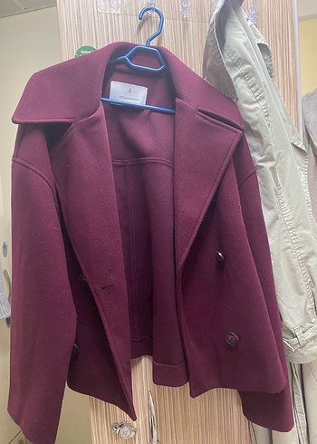 Bordo Düğmeli Midi Kadın Ceket - Görsel 2