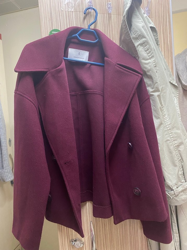 Bordo Düğmeli Midi Kadın Ceket - Görsel 3