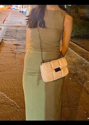 Su yeşili Bel Detaylı Midi Uzun Elbise - Görsel 2