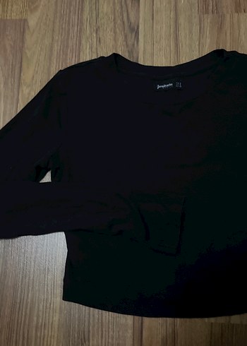 Siyah Uzun Kollu Crop Top - Görsel 3