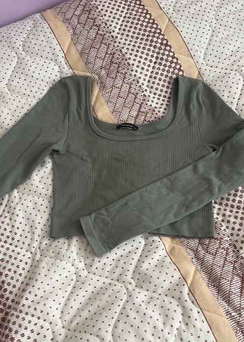 Kadın Uzun Kollu Crop Top Bej