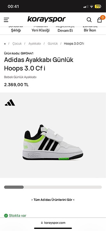 24 Beden beyaz Renk Adidas çocuk ayakkabı