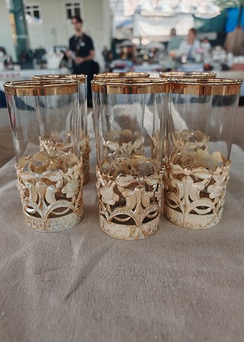Altın Detaylı vintage Cam Bardak Seti