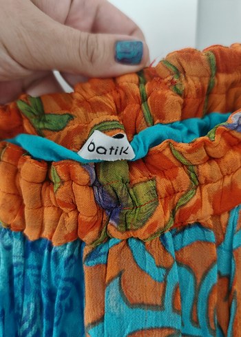 Batik Beli Lastikli Desenli Uzun Bohem Etek