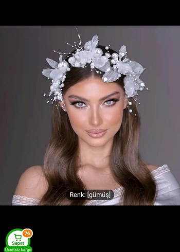 Mega İnci ve Tül Detaylı Beyaz Saç Aksesuarı