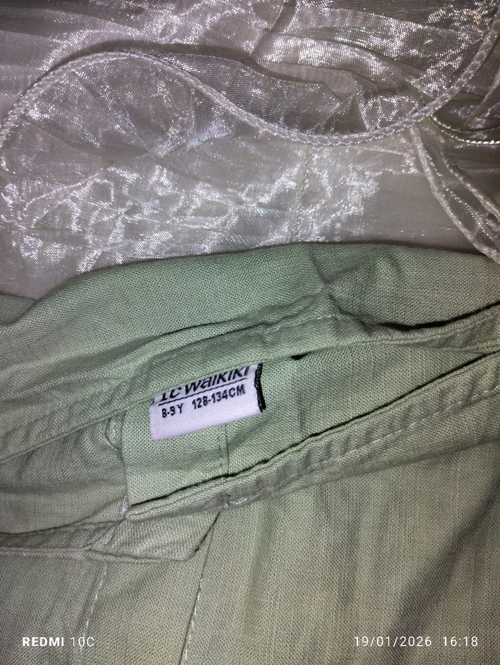 Düğmeli Yeşil Midi Keten Elbise - Görsel 2