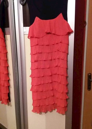 Pembe Pilili Uzun Straplez Kadın Elbise