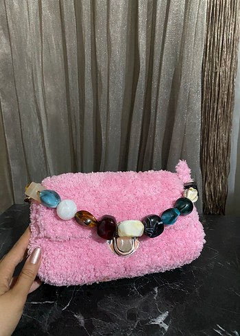 Bershka Pembe Peluş Kadın Çanta