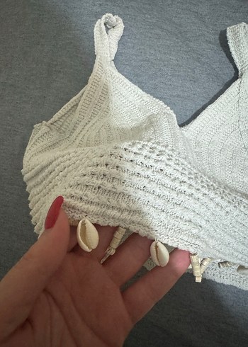 V Yaka Örgü Bej Büstiyer - Görsel 2