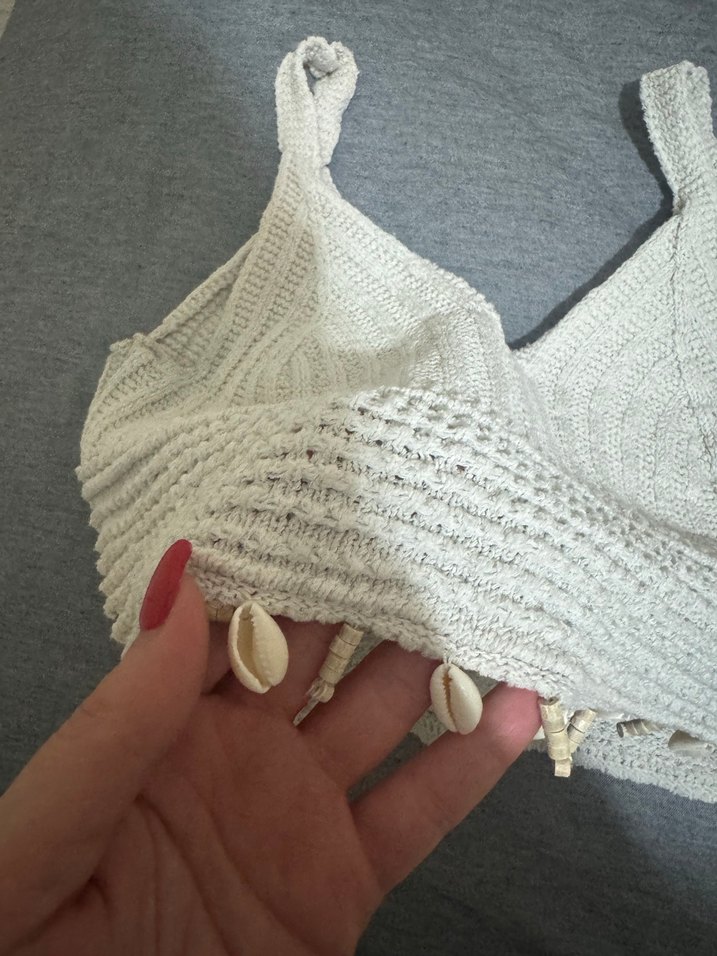 V Yaka Örgü Bej Büstiyer - Görsel 2