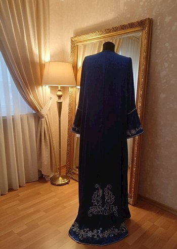40 Beden Kadın Lacivert Nakışlı Uzun Bohem Elbise