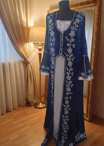 Abiye Kadın Lacivert Nakışlı Uzun Bohem Elbise