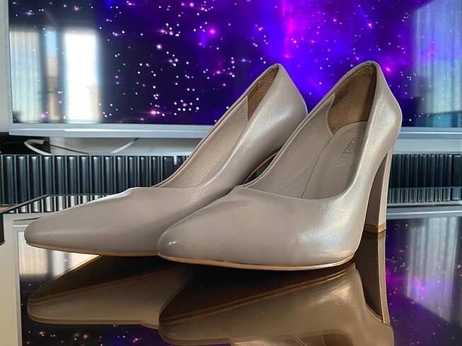 Nude Kalın Topuk Deri Stiletto - Görsel 3