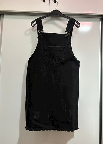 Siyah Kot Mini Askılı Tulum - Görsel 2