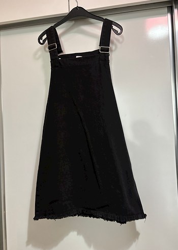 Siyah Kot Mini Askılı Tulum - Görsel 4