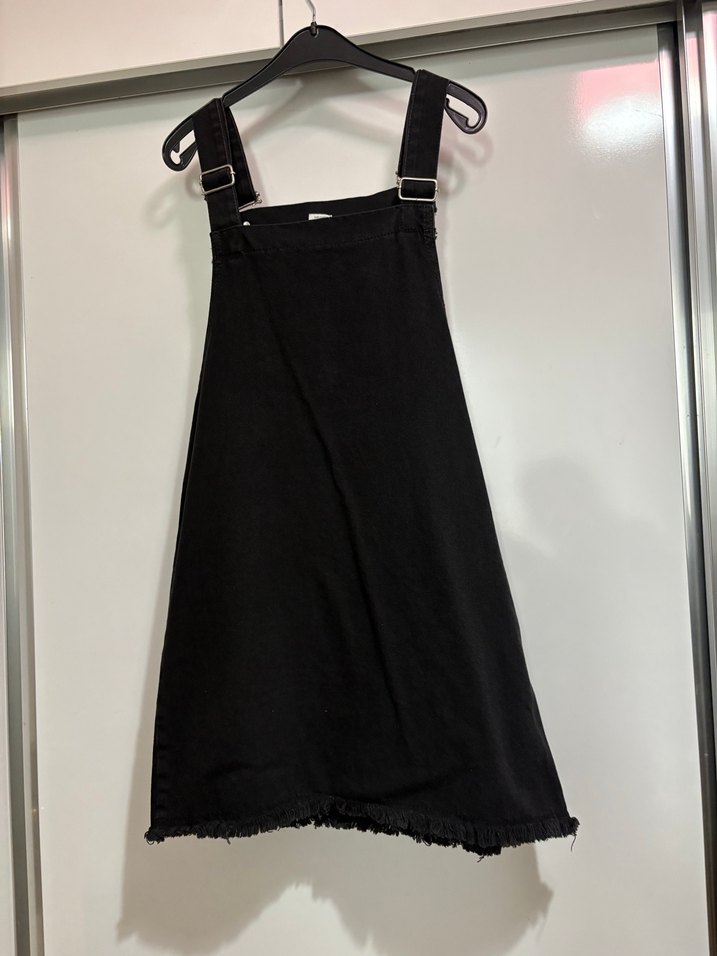 Siyah Kot Mini Askılı Tulum - Görsel 4