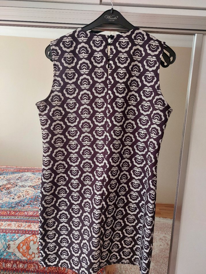 Bordo Desenli Midi Kolsuz Elbise - Görsel 4