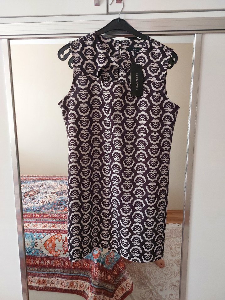 Bordo Desenli Midi Kolsuz Elbise - Görsel 2