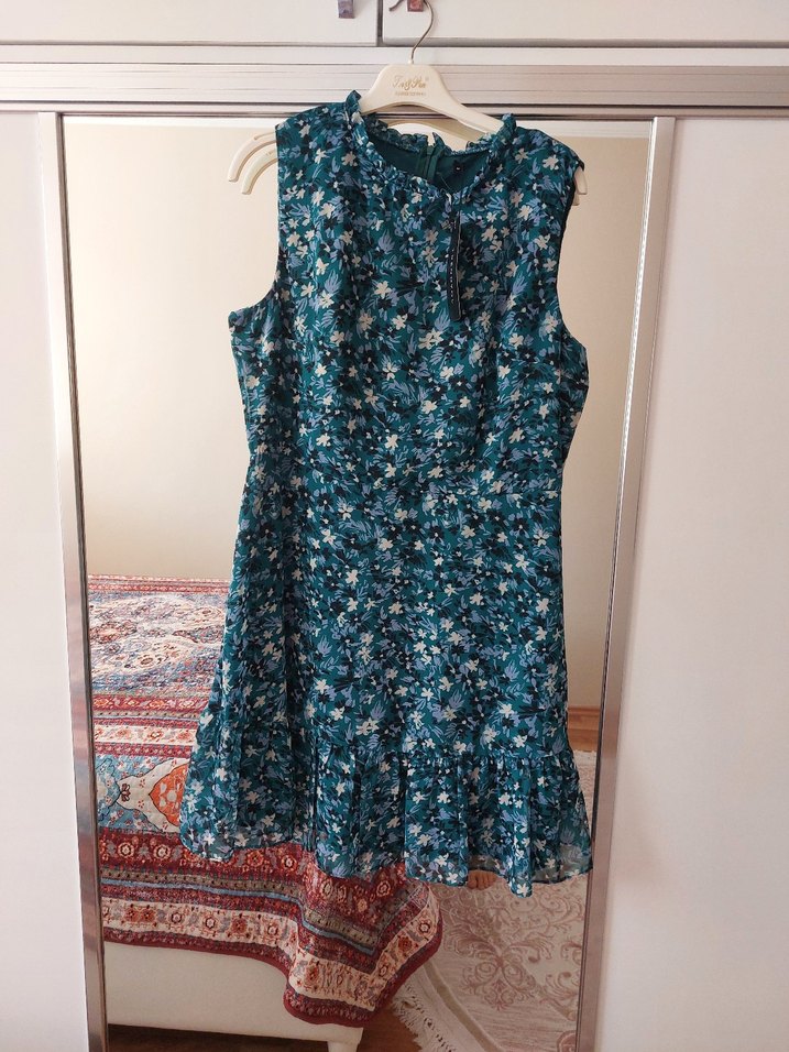 Bohem Turkuaz Kolsuz Midi Elbise - Görsel 2