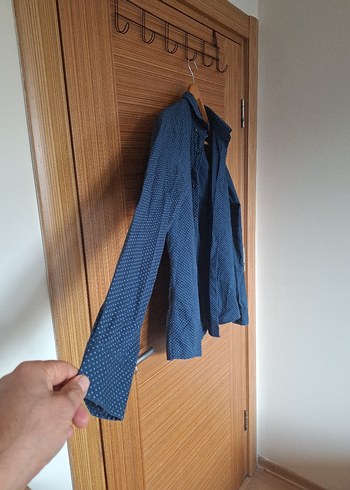m Beden Erkek Mavi Denim Uzun Kollu Gömlek