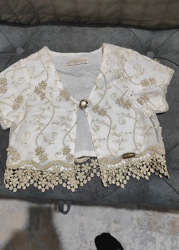 Kızlar için Nakışlı Beyaz Bolero - Görsel 2
