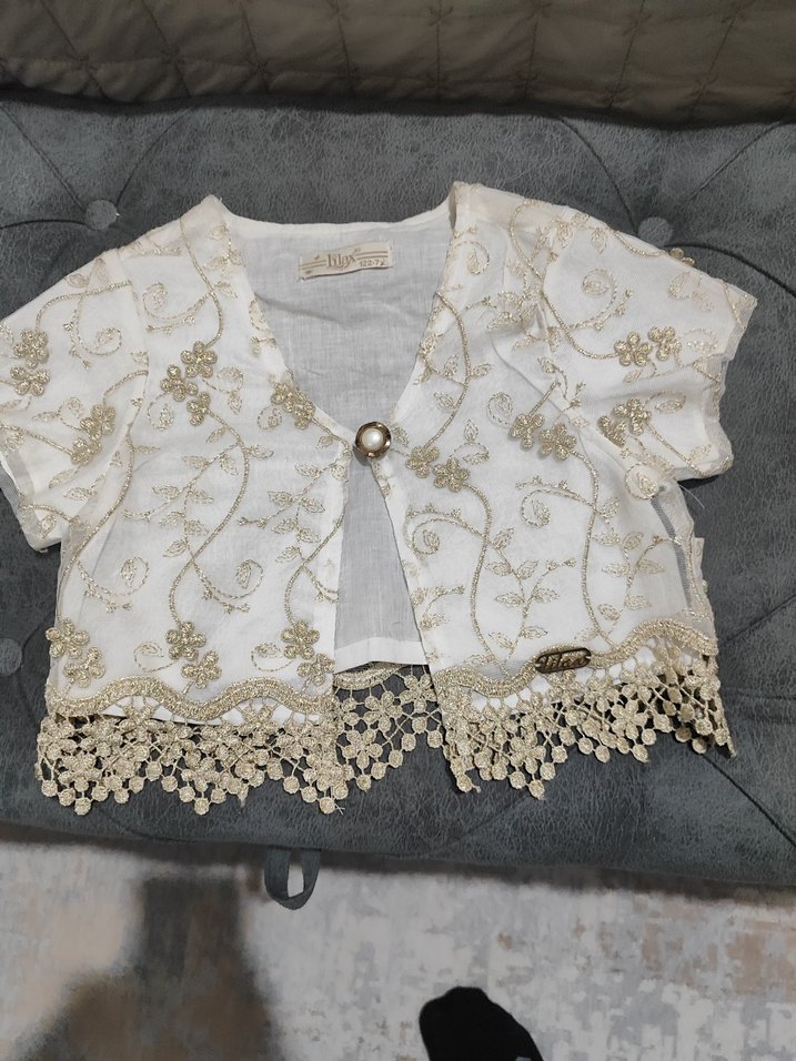 Kızlar için Nakışlı Beyaz Bolero - Görsel 2