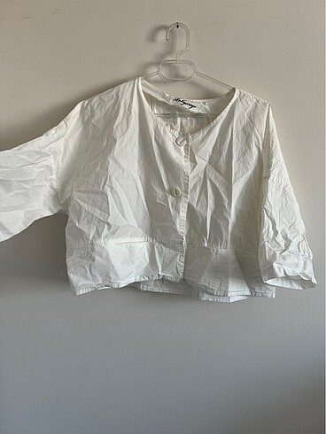 Polo beyaz crop oversize keten gömlek