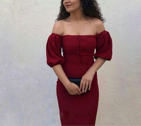 Trendyol & Milla Carmen Yaka Bordo Elbise