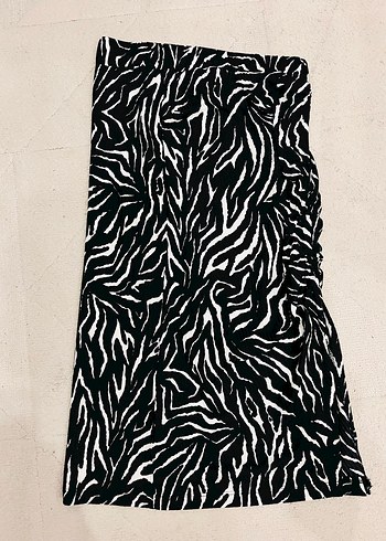 Zebra Desenli Uzun Pilili Midi Etek