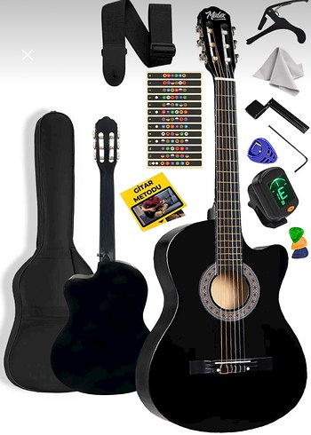 Siyah Klasik Gitar 4/4 Sap Ayarli Kesik Kasa Full