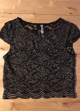 Yaldızlı siyah crop Stradivarius bluz 