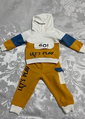 Sarı Kapüşonlu Bebek Takımı Velcro Detaylı - Görsel 5