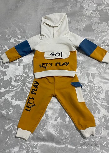 Sarı Kapüşonlu Bebek Takımı Velcro Detaylı - Görsel 3