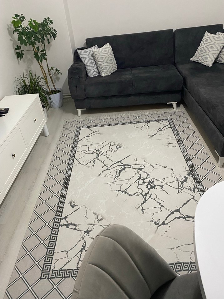 Modern Klasik Beyaz Gri Desenli Halı - Görsel 2