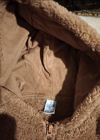 Kız Çocuk Kahverengi Kapüşonlu Kürklü Ceket - Görsel 2