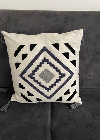 Bohem Nakışlı Gri Beyaz Dekoratif Yastık - Görsel 5