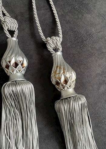 Bohem Gri Nakışlı Perde Bağı - Görsel 3